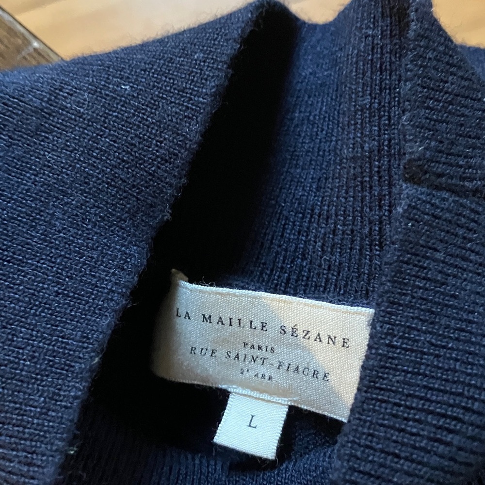 Sezane Navy Blue Lace-Panel Knit Sweater - Picture 8 of 9